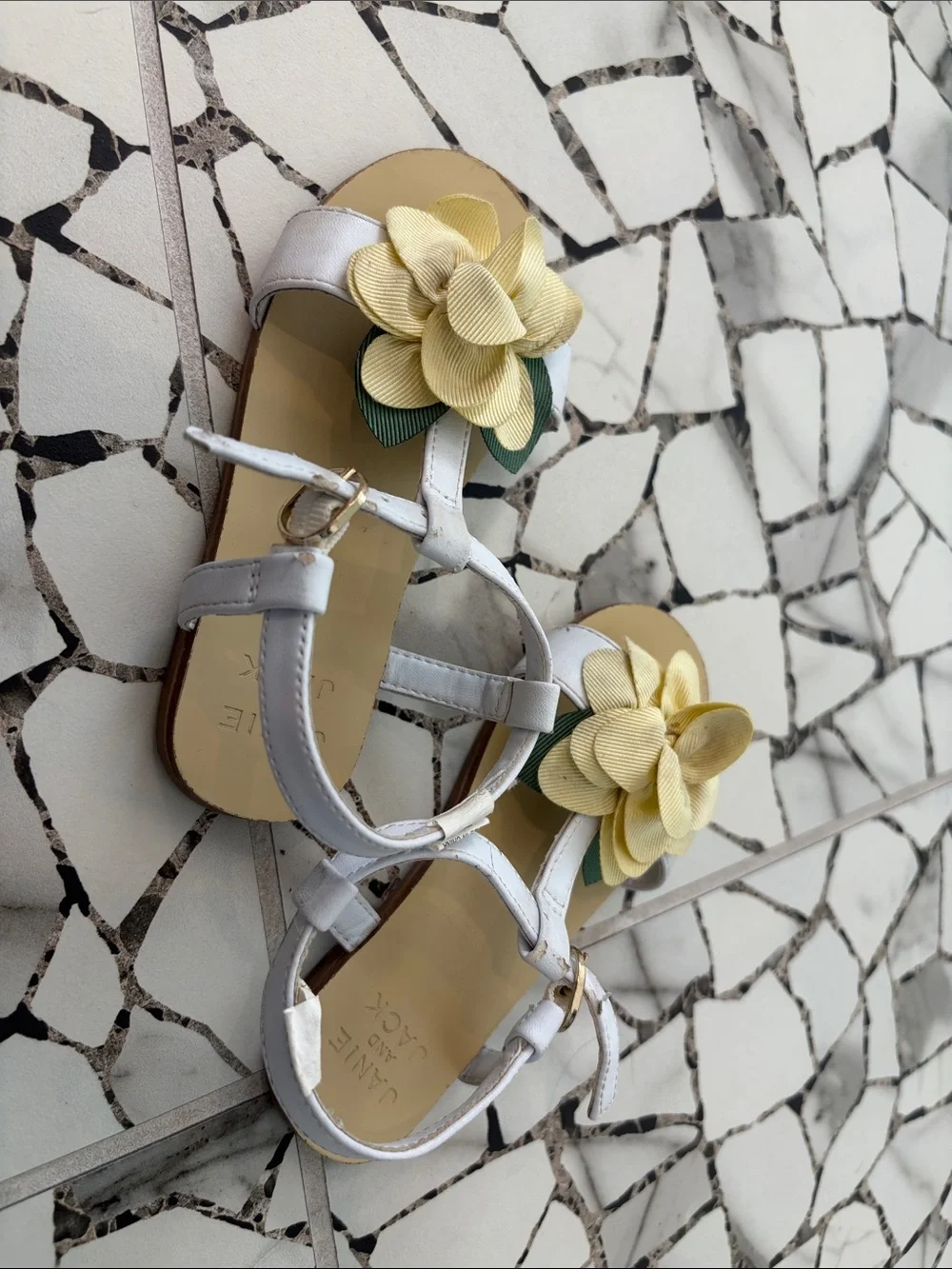 Janie and Jack White Sandals with Yellow Flower